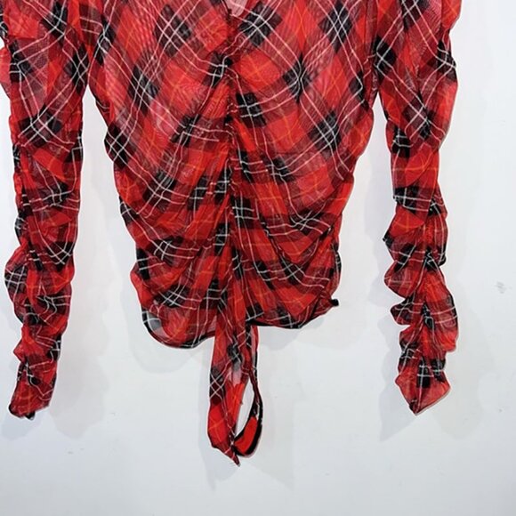 Victorias Secret Red Plaid Mesh Bodysuit size Large - Picture 5 of 13